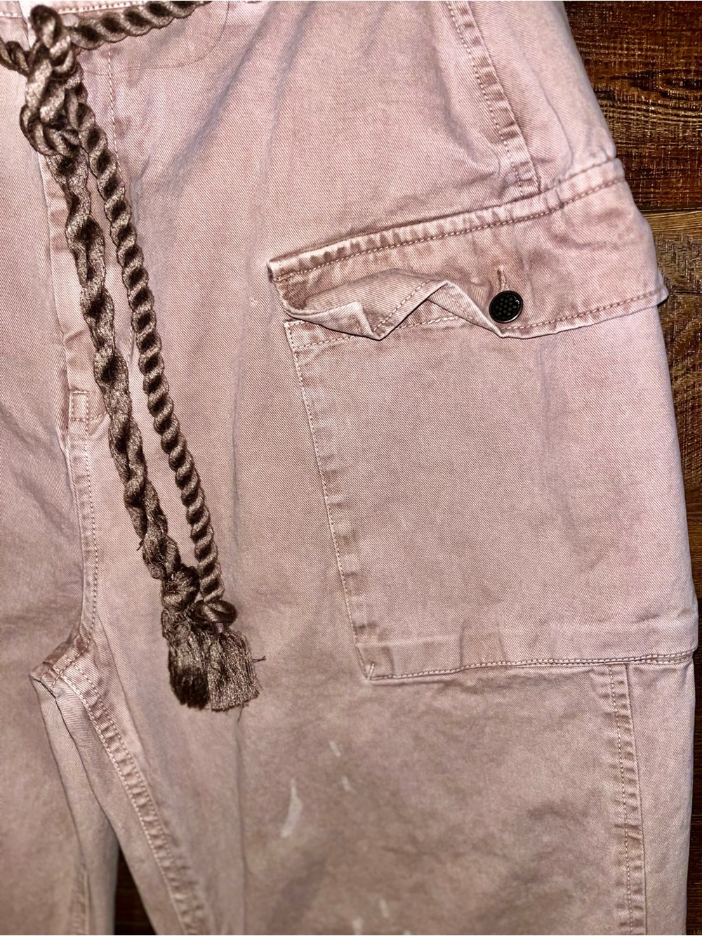 Free People Blush Pink Cropped Cargo Jeans with Braided Belt - Picture 6 of 11
